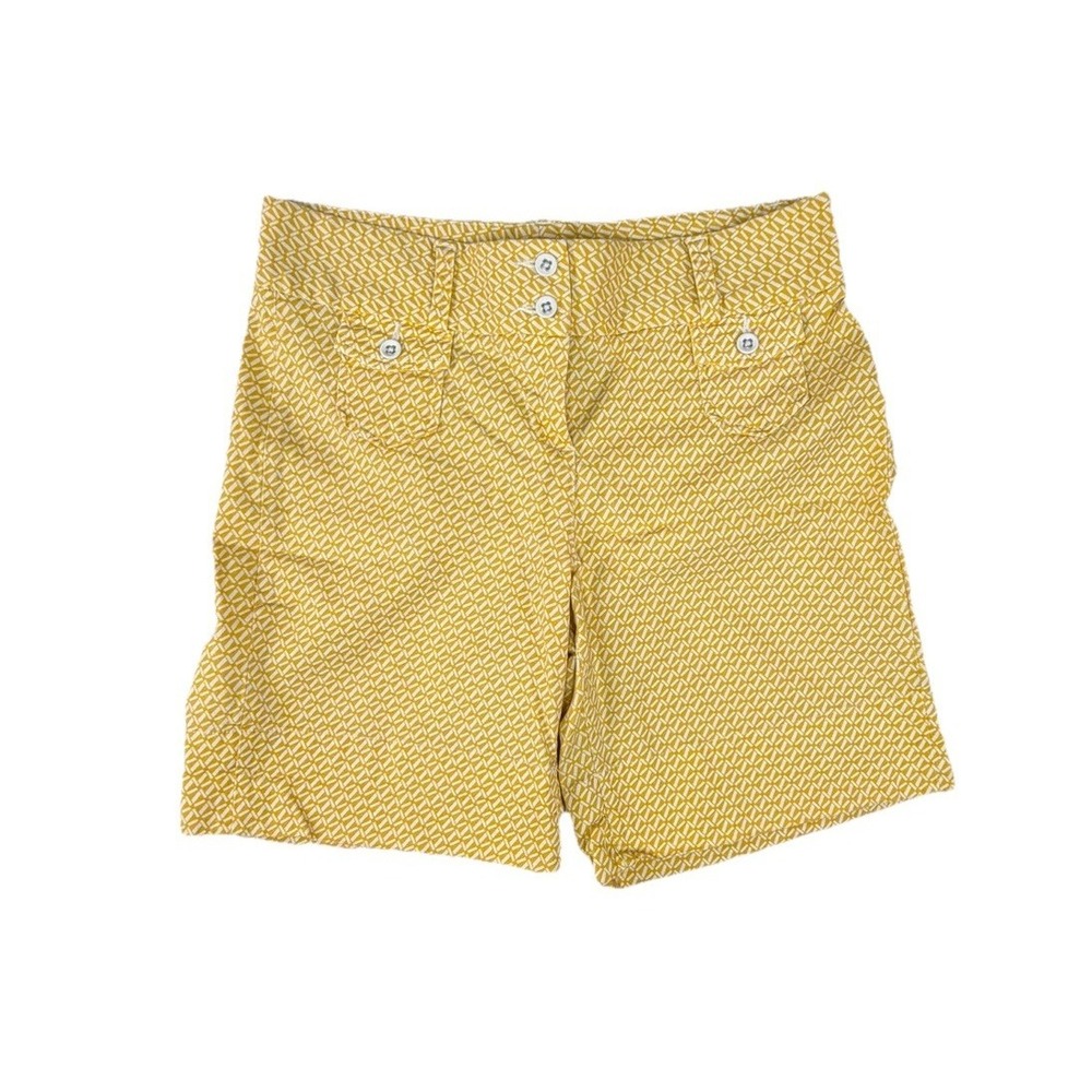 L.L. Bean Favorite Fit Womens Yellow Shorts Sz 10 Geometric Stretch Hiking Beach